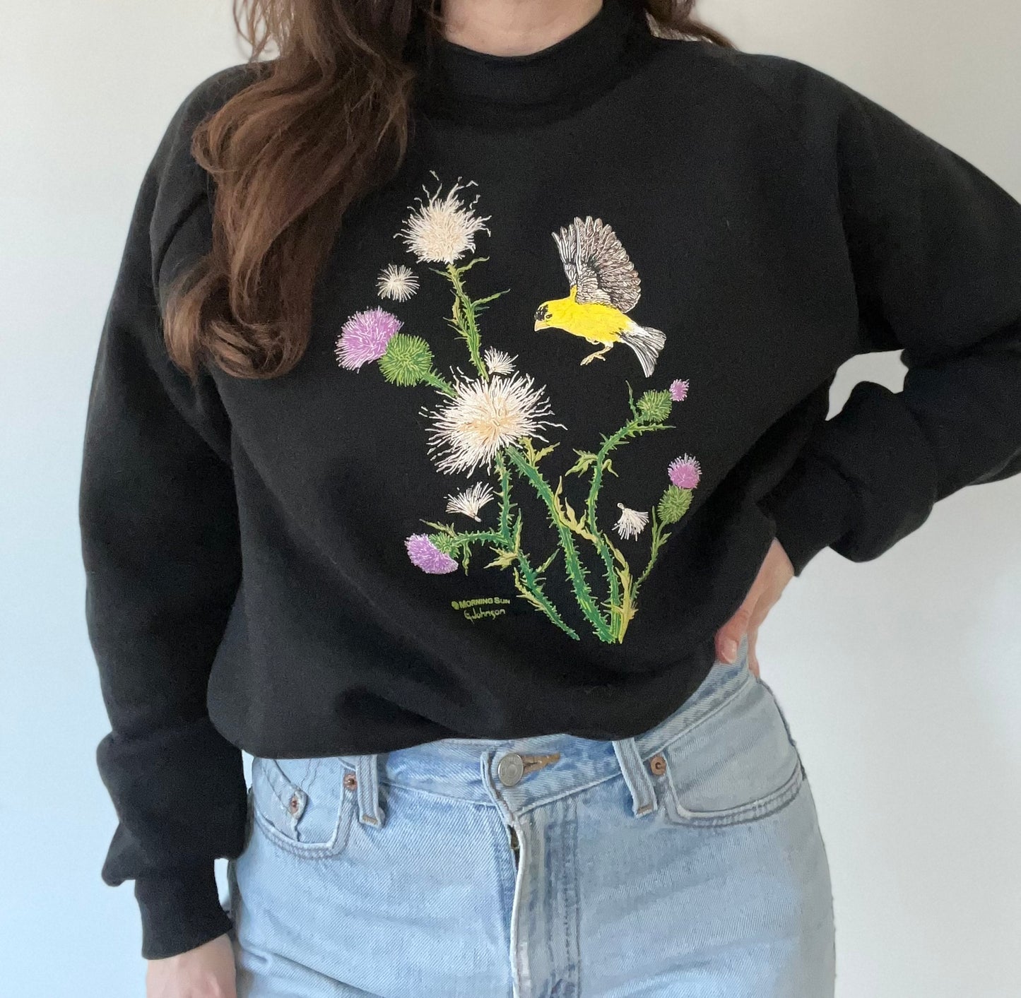 1990s black Meadowlark/thistle sweatshirt XL