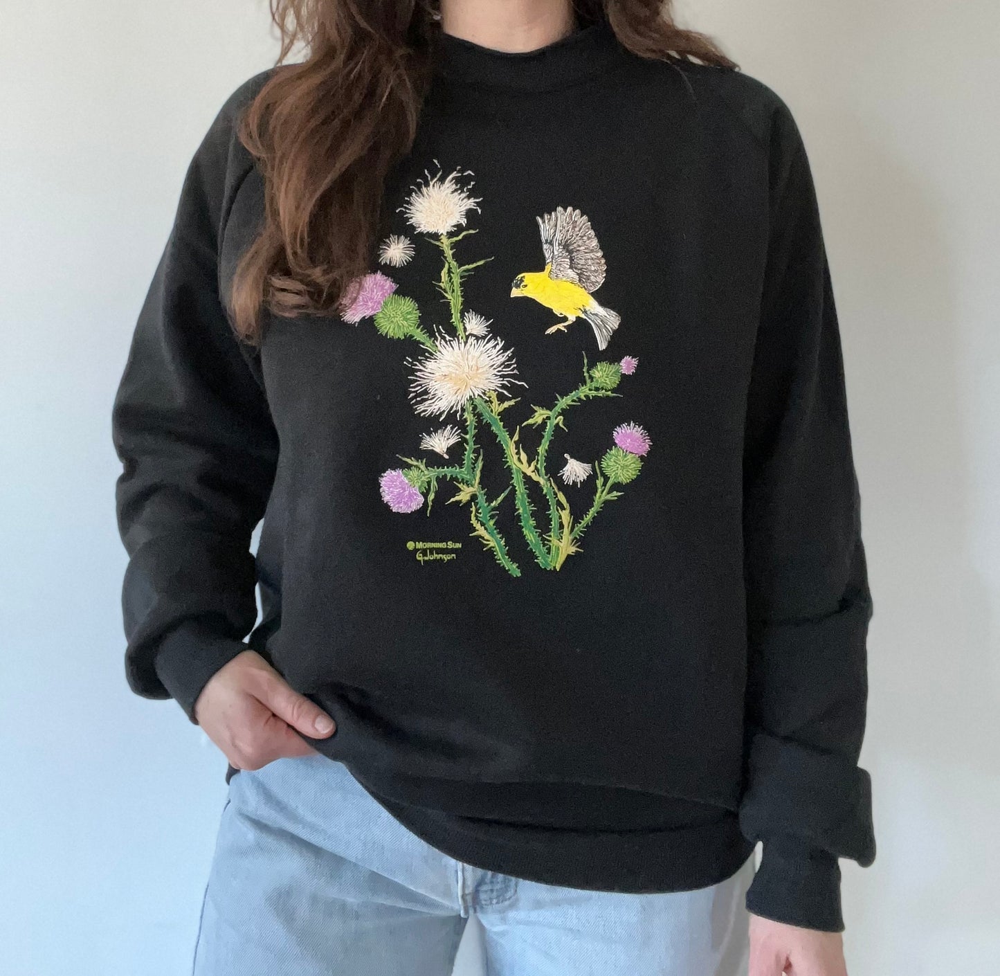 1990s black Meadowlark/thistle sweatshirt XL