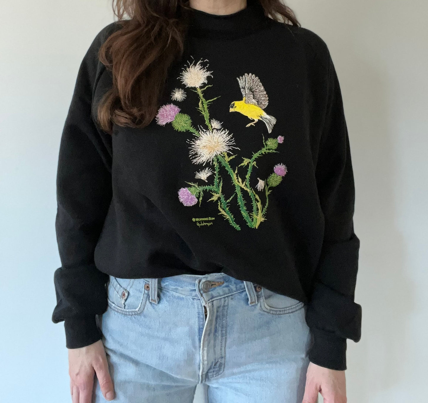 1990s black Meadowlark/thistle sweatshirt XL