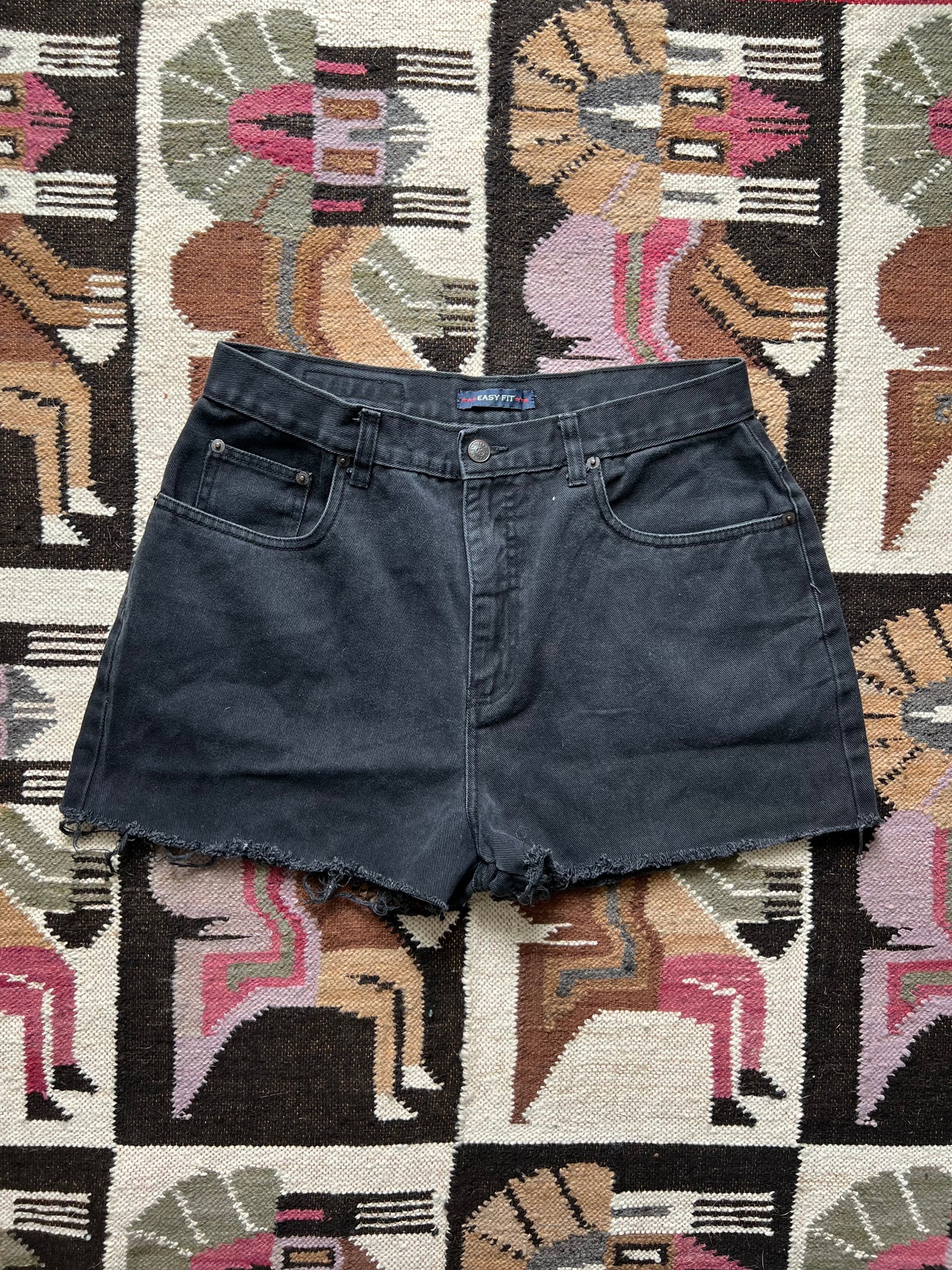 1990s Bill Blass black denim cutoffs 31”