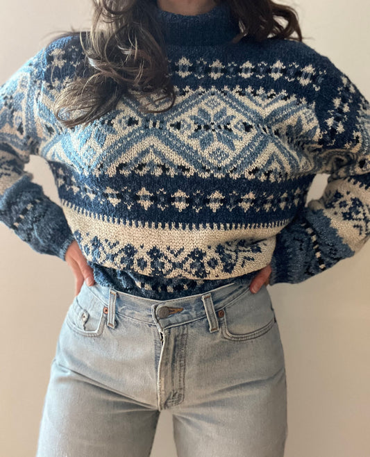 1980s snowflake turtle neck sweater M