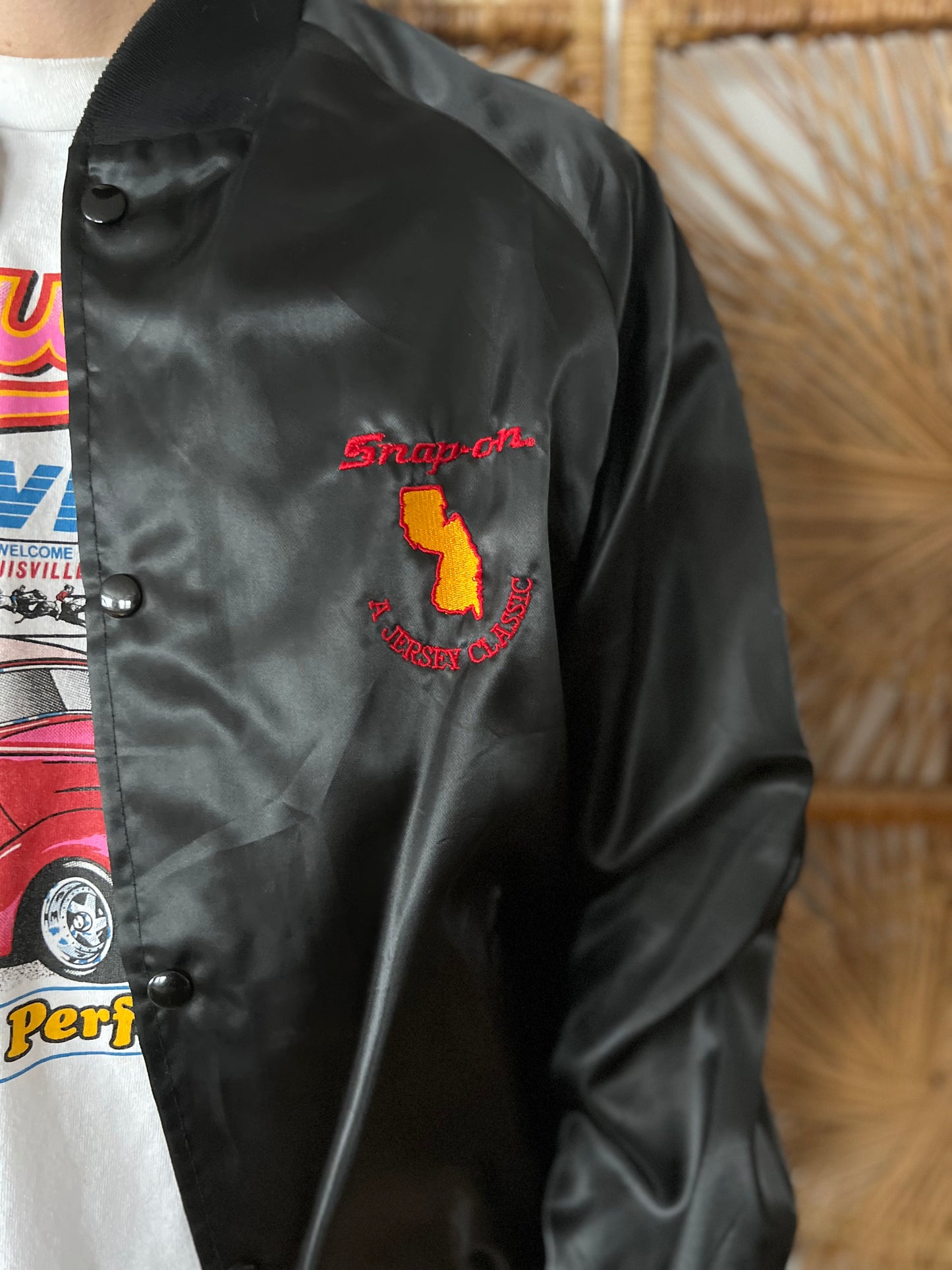 1980s Snap-on satin black baseball jacket L