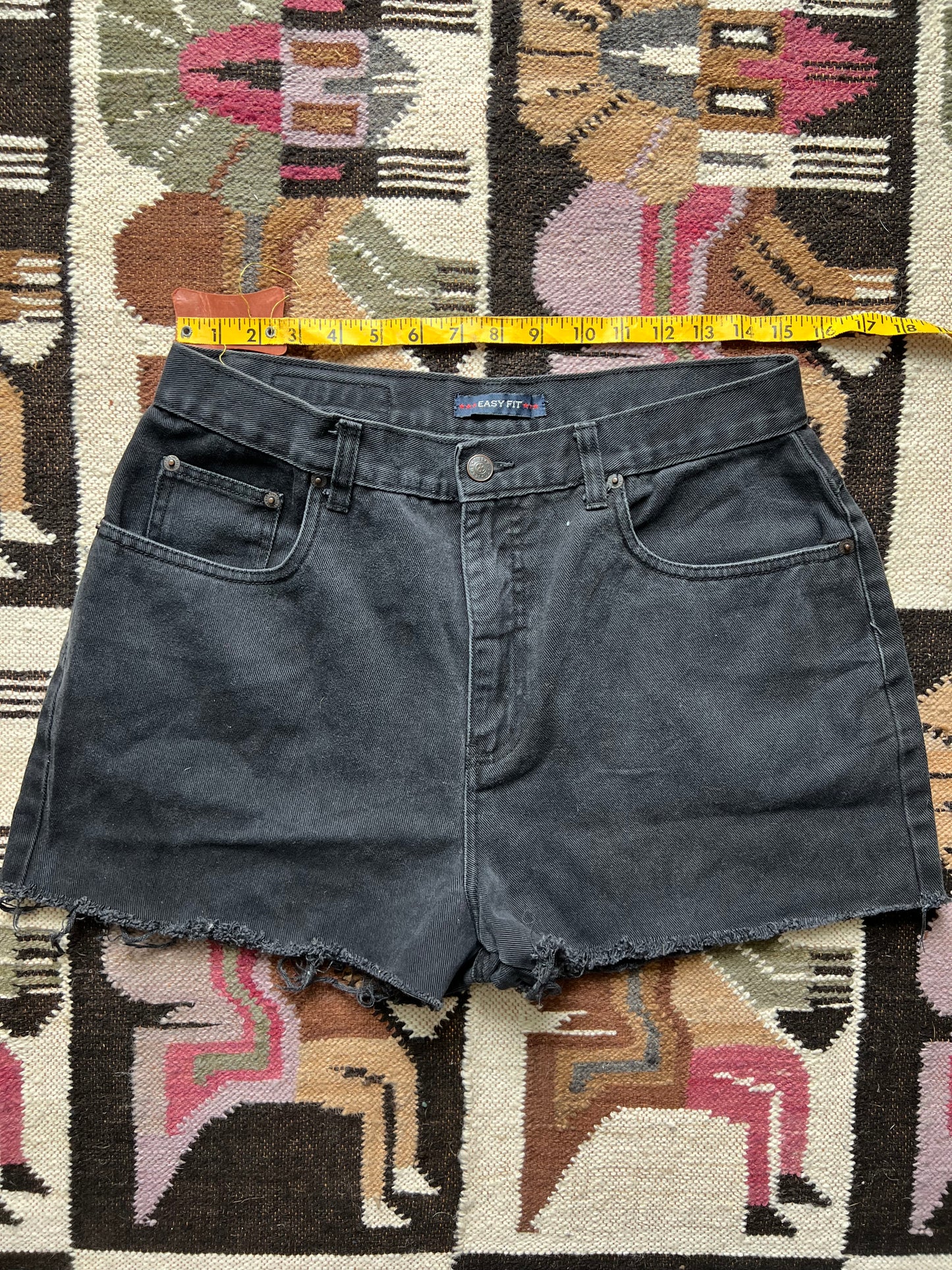 1990s Bill Blass black denim cutoffs 31”