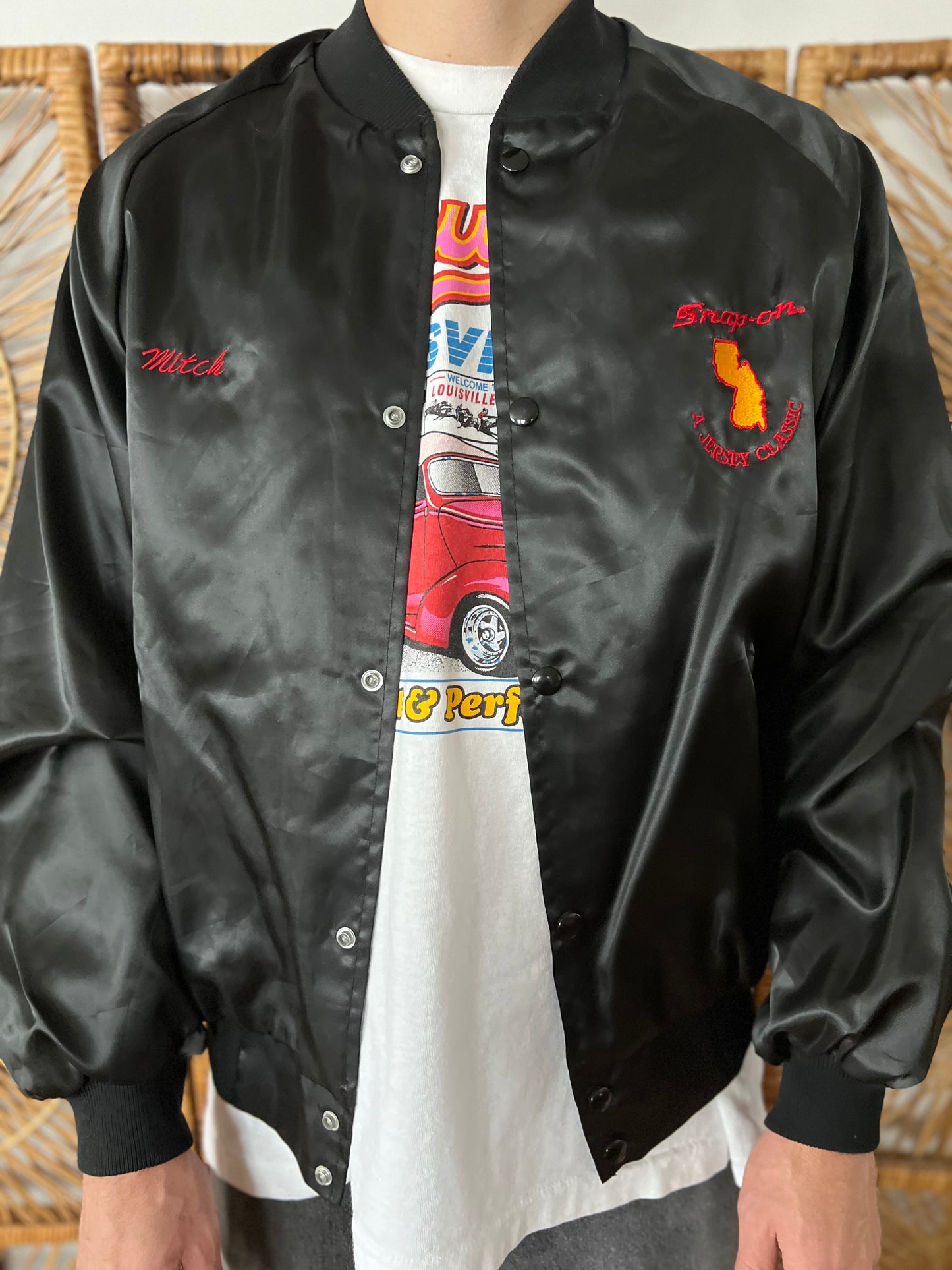 1980s Snap-on satin black baseball jacket L