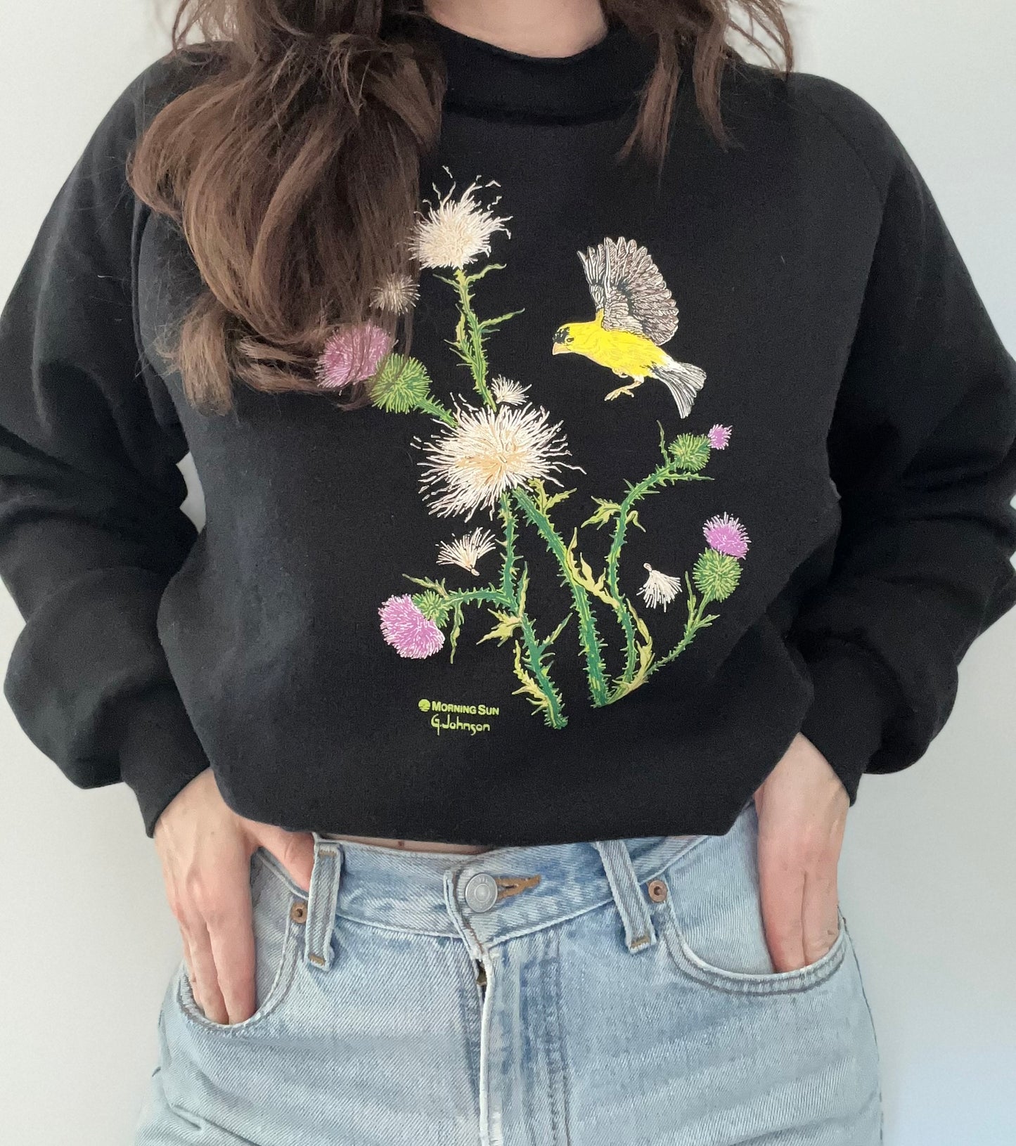 1990s black Meadowlark/thistle sweatshirt XL