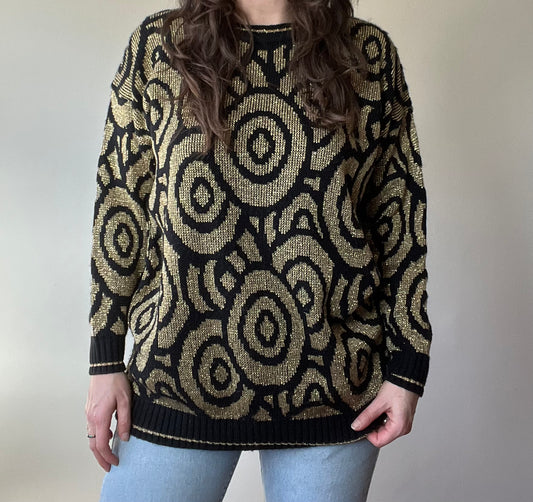 1980s gold metallic sweater XL