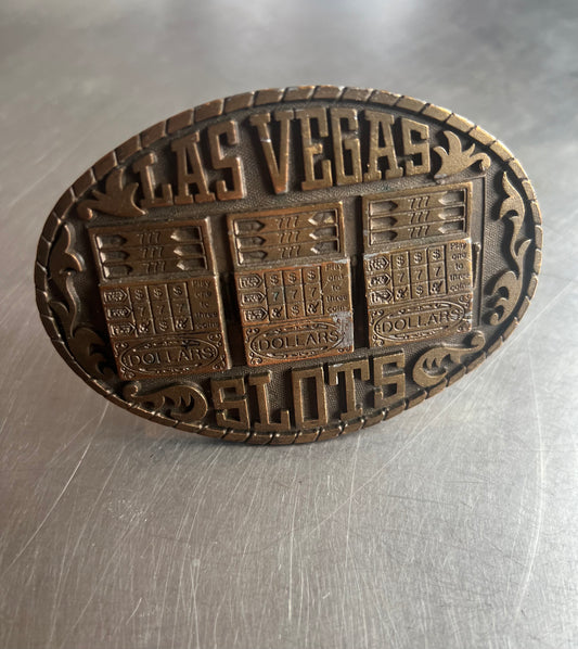 1980s Las Vegas Slots brass belt buckle