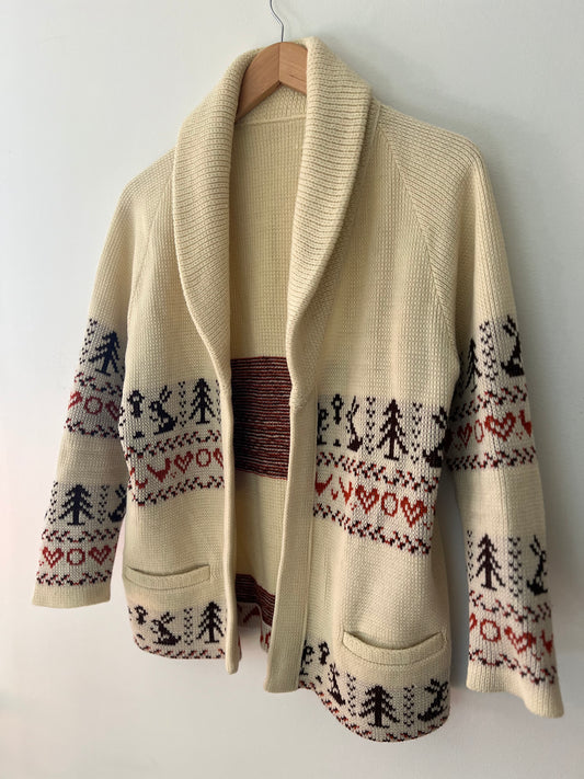 1970s knit woodland creatures cardigan M