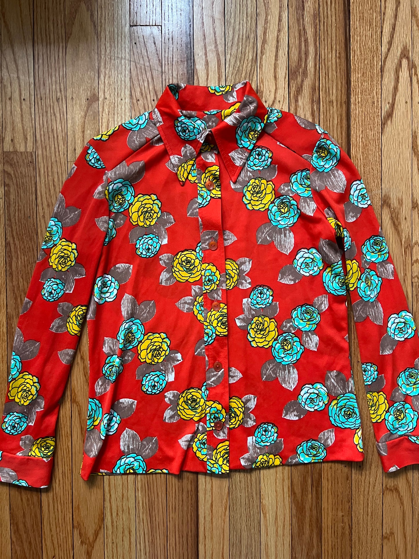 1970s button-down floral printed blouse M