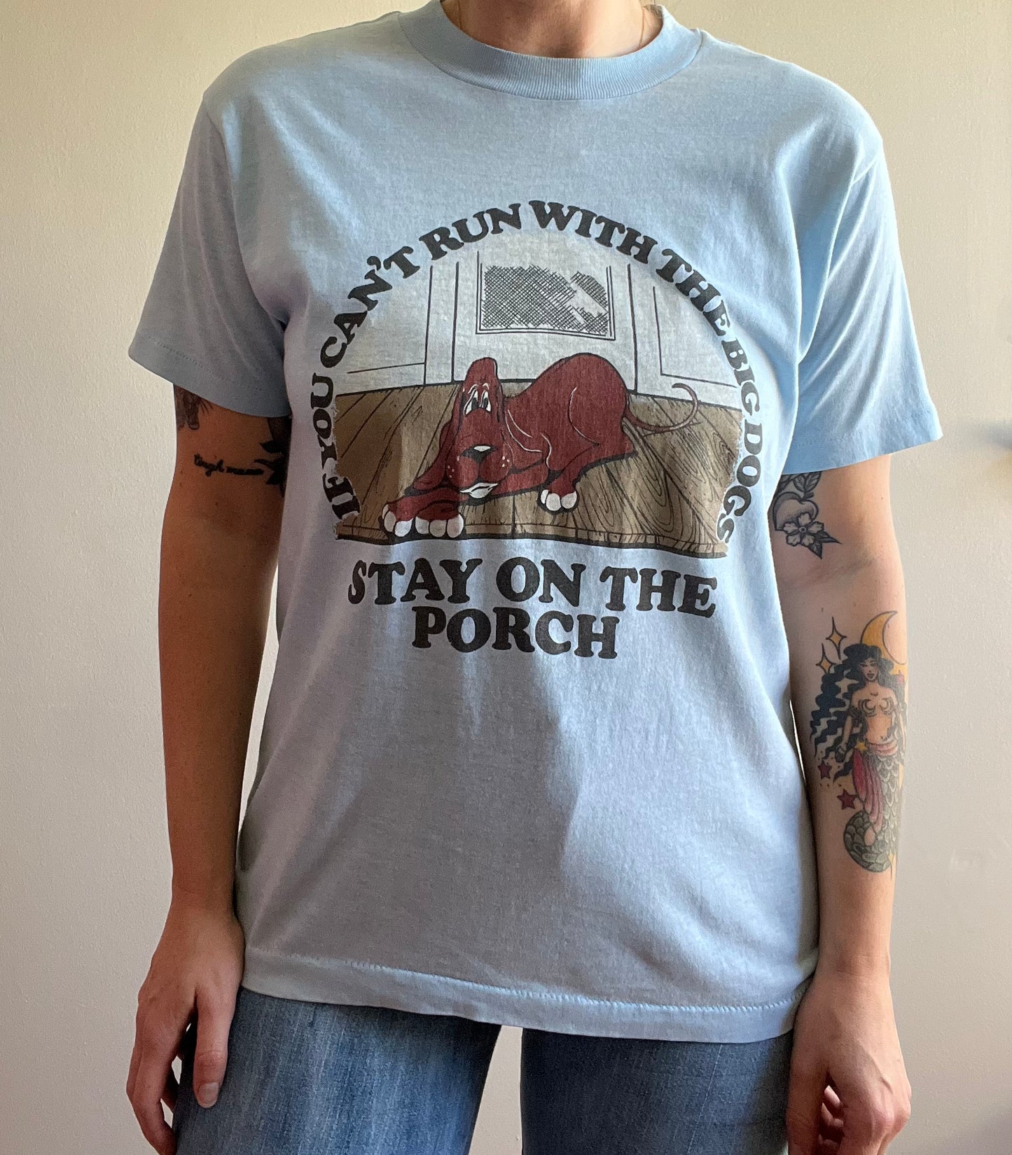 1980s "If you can't run with the big dogs stay on the porch" tee M