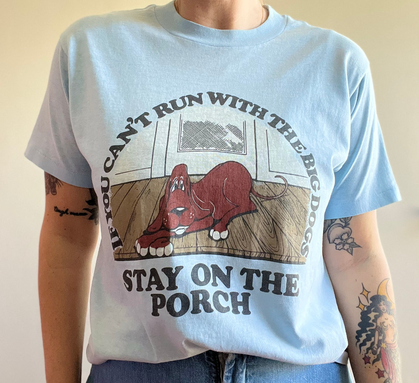 1980s "If you can't run with the big dogs stay on the porch" tee M